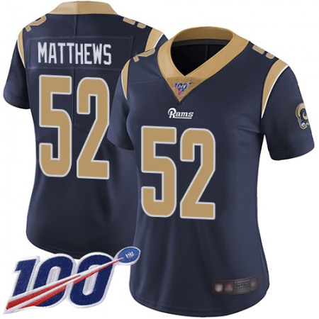 Nike Rams #52 Clay Matthews Navy Blue Team Color Women's Stitched NFL 100th Season Vapor Limited Jersey