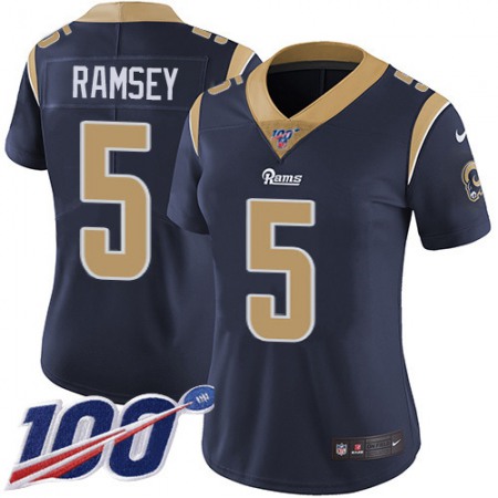 Nike Rams #5 Jalen Ramsey Navy Blue Team Color Women's Stitched NFL 100th Season Vapor Limited Jersey