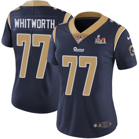 Nike Rams #77 Andrew Whitworth Navy Blue Team Color Super Bowl LVI Patch Women's Stitched NFL Vapor Untouchable Limited Jersey