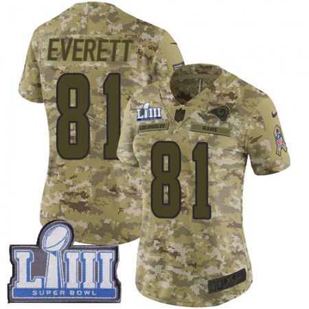 Nike Rams #81 Gerald Everett Camo Super Bowl LIII Bound Women's Stitched NFL Limited 2018 Salute to Service Jersey