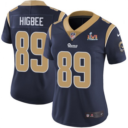 Nike Rams #89 Tyler Higbee Navy Blue Team Color Super Bowl LVI Patch Women's Stitched NFL Vapor Untouchable Limited Jersey