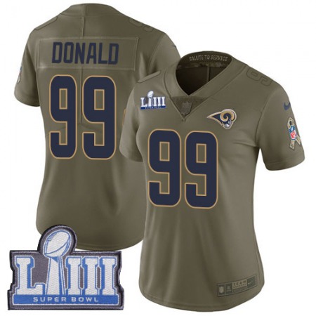 Nike Rams #99 Aaron Donald Olive Super Bowl LIII Bound Women's Stitched NFL Limited 2017 Salute to Service Jersey