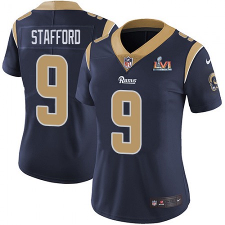 Nike Rams #9 Matthew Stafford Navy Blue Team Color Super Bowl LVI Patch Women's Stitched NFL Vapor Untouchable Limited Jersey