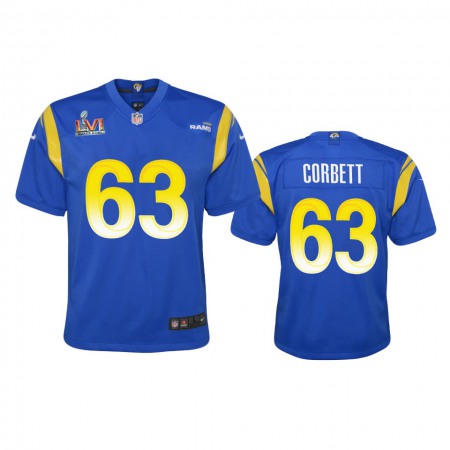 Los Angeles Rams #63 Austin Corbett Youth Super Bowl LVI Patch Nike Game NFL Jersey - Royal