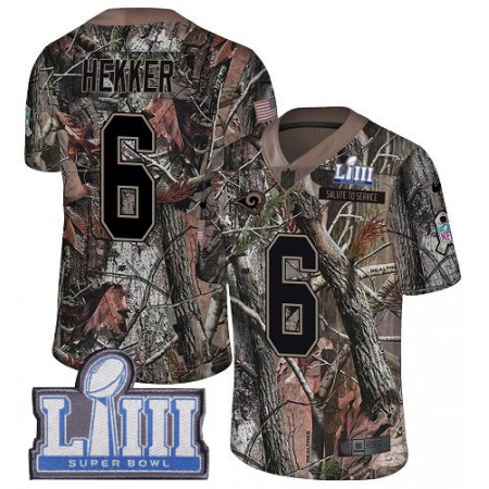 Nike Rams #6 Johnny Hekker Camo Super Bowl LIII Bound Youth Stitched NFL Limited Rush Realtree Jersey