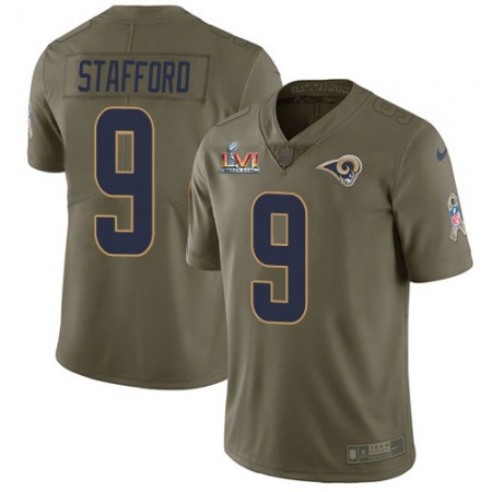Nike Rams #9 Matthew Stafford Olive Super Bowl LVI Patch Youth Stitched NFL Limited 2017 Salute to Service Jersey