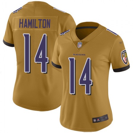 Nike Ravens #14 Kyle Hamilton Gold Women's Stitched NFL Limited Inverted Legend Jersey