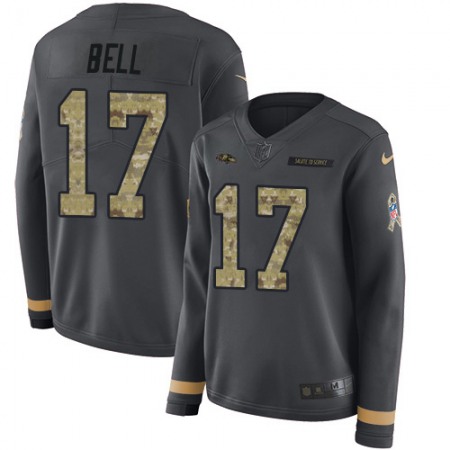 Nike Ravens #17 Le'Veon Bell Anthracite Salute to Service Women's Stitched NFL Limited Therma Long Sleeve Jersey
