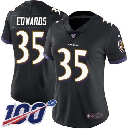 Nike Ravens #35 Gus Edwards Black Alternate Women's Stitched NFL 100th Season Vapor Untouchable Limited Jersey
