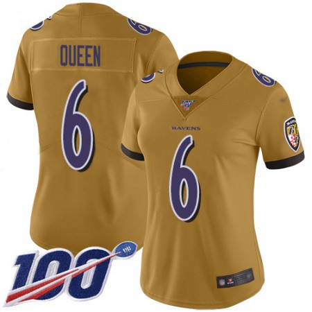 Nike Ravens #6 Patrick Queen Gold Women's Stitched NFL Limited Inverted Legend 100th Season Jersey