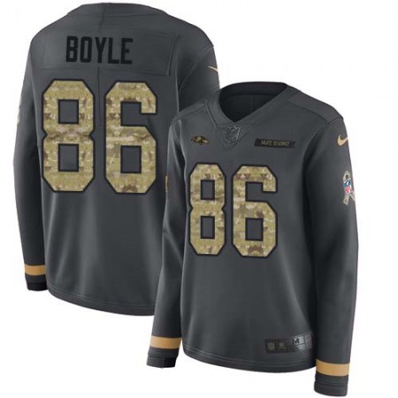 Nike Ravens #86 Nick Boyle Anthracite Salute to Service Women's Stitched NFL Limited Therma Long Sleeve Jersey