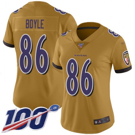 Nike Ravens #86 Nick Boyle Gold Women's Stitched NFL Limited Inverted Legend 100th Season Jersey