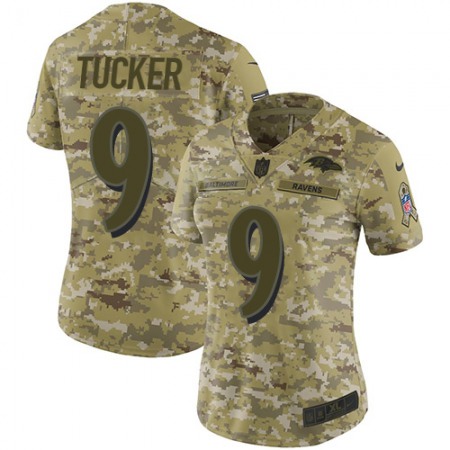 Nike Ravens #9 Justin Tucker Camo Women's Stitched NFL Limited 2018 Salute to Service Jersey