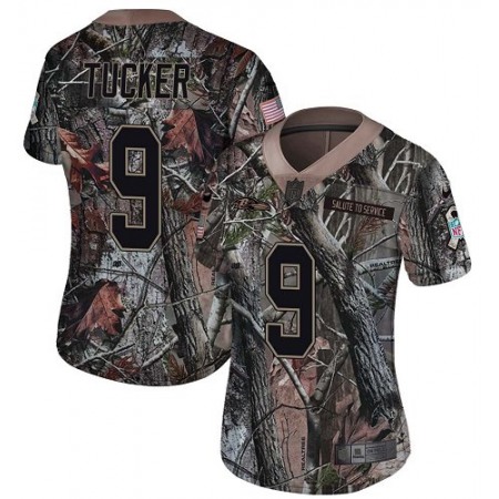 Nike Ravens #9 Justin Tucker Camo Women's Stitched NFL Limited Rush Realtree Jersey