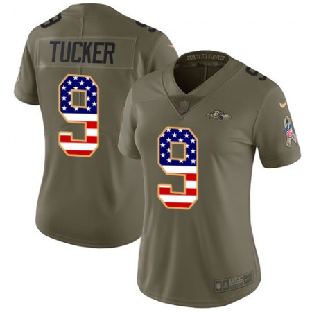 Nike Ravens #9 Justin Tucker Olive/USA Flag Women's Stitched NFL Limited 2017 Salute to Service Jersey