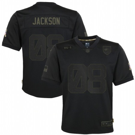 Baltimore Ravens #8 Lamar Jackson Nike Youth 2020 Salute to Service Game Jersey Black