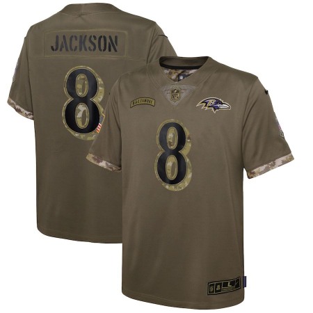 Baltimore Ravens #8 Lamar Jackson Nike Youth 2022 Salute To Service Limited Jersey - Olive