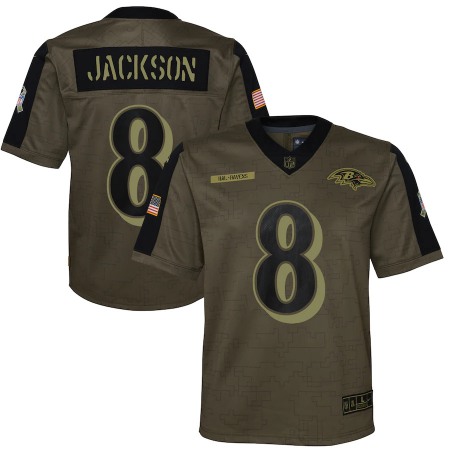 Baltimore Ravens #8 Lamar Jackson Olive Nike Youth 2021 Salute To Service Game Jersey