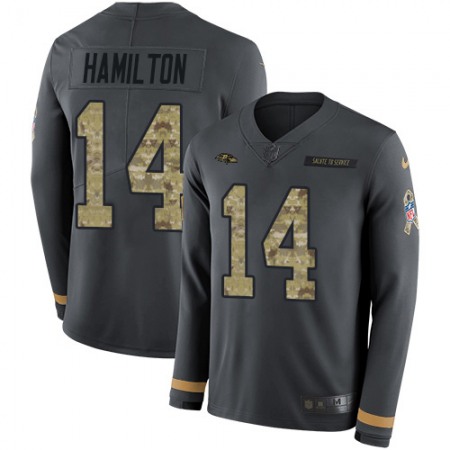 Nike Ravens #14 Kyle Hamilton Anthracite Salute to Service Youth Stitched NFL Limited Therma Long Sleeve Jersey