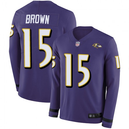 Nike Ravens #15 Marquise Brown Purple Team Color Youth Stitched NFL Limited Therma Long Sleeve Jersey