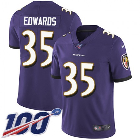 Nike Ravens #35 Gus Edwards Purple Team Color Youth Stitched NFL 100th Season Vapor Untouchable Limited Jersey