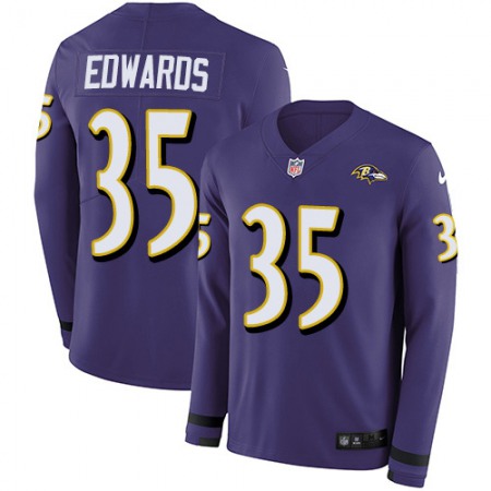 Nike Ravens #35 Gus Edwards Purple Team Color Youth Stitched NFL Limited Therma Long Sleeve Jersey