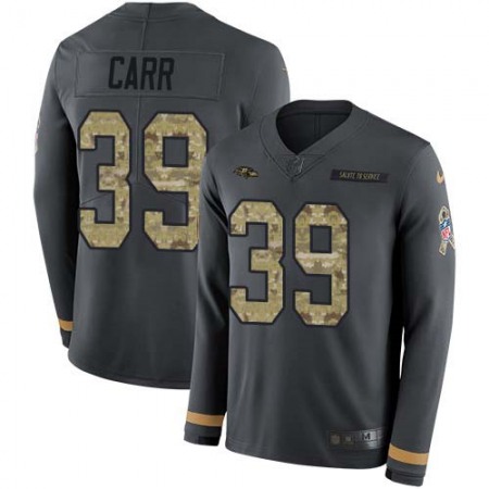 Nike Ravens #39 Brandon Carr Anthracite Salute to Service Youth Stitched NFL Limited Therma Long Sleeve Jersey