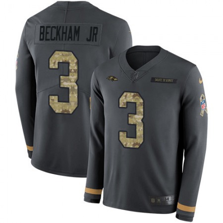 Nike Ravens #3 Odell Beckham Jr. Anthracite Salute to Service Youth Stitched NFL Limited Therma Long Sleeve Jersey