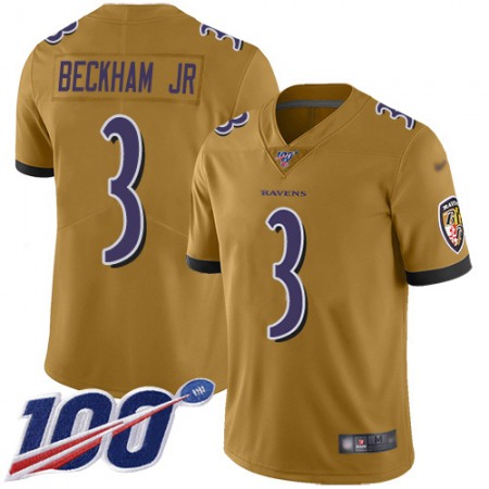 Nike Ravens #3 Odell Beckham Jr. Gold Youth Stitched NFL Limited Inverted Legend 100th Season Jersey
