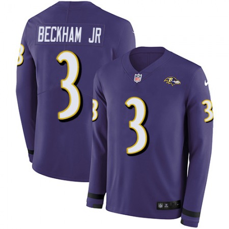Nike Ravens #3 Odell Beckham Jr. Purple Team Color Youth Stitched NFL Limited Therma Long Sleeve Jersey