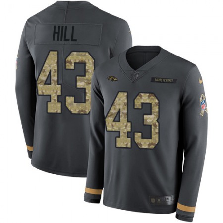 Nike Ravens #43 Justice Hill Anthracite Salute to Service Youth Stitched NFL Limited Therma Long Sleeve Jersey