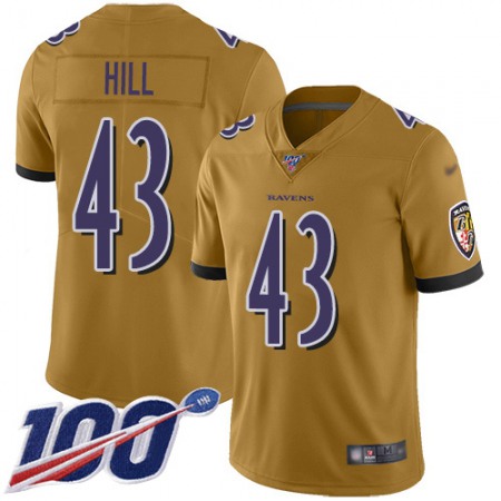 Nike Ravens #43 Justice Hill Gold Youth Stitched NFL Limited Inverted Legend 100th Season Jersey