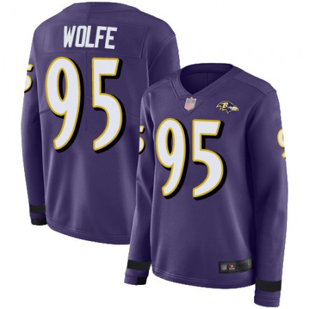 Nike Ravens #95 Derek Wolfe Purple Team Color Women's Stitched NFL Limited Therma Long Sleeve Jersey