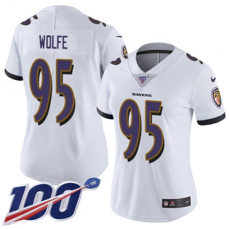 Nike Ravens #95 Derek Wolfe White Women's Stitched NFL 100th Season Vapor Untouchable Limited Jersey