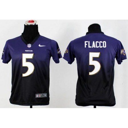 Nike Ravens #5 Joe Flacco Purple/Black Youth Stitched NFL Elite Fadeaway Fashion Jersey