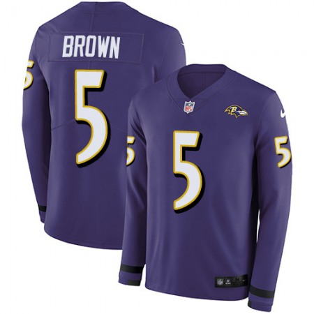 Nike Ravens #5 Marquise Brown Purple Team Color Youth Stitched NFL Limited Therma Long Sleeve Jersey