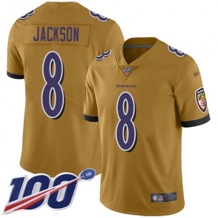 Nike Ravens #8 Lamar Jackson Gold Youth Stitched NFL Limited Inverted Legend 100th Season Jersey