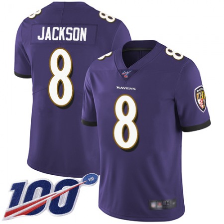 Nike Ravens #8 Lamar Jackson Purple Team Color Youth Stitched NFL 100th Season Vapor Limited Jersey