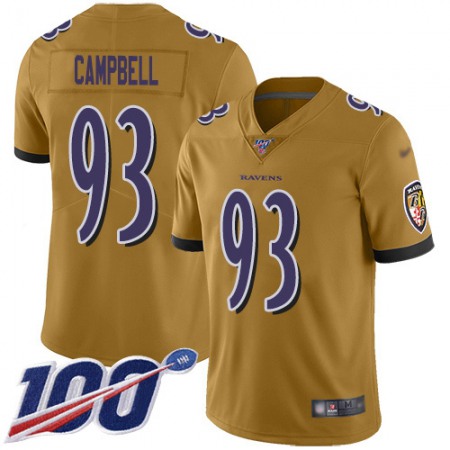Nike Ravens #93 Calais Campbell Gold Youth Stitched NFL Limited Inverted Legend 100th Season Jersey