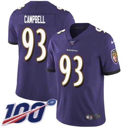 Nike Ravens #93 Calais Campbell Purple Team Color Youth Stitched NFL 100th Season Vapor Untouchable Limited Jersey
