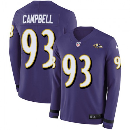 Nike Ravens #93 Calais Campbell Purple Team Color Youth Stitched NFL Limited Therma Long Sleeve Jersey