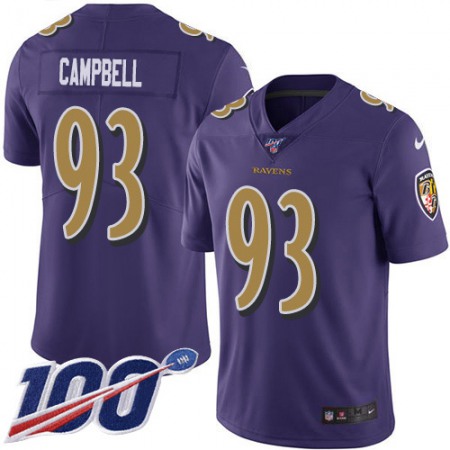 Nike Ravens #93 Calais Campbell Purple Youth Stitched NFL Limited Rush 100th Season Jersey