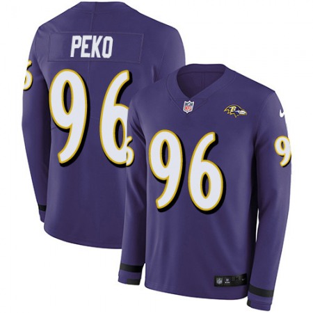 Nike Ravens #96 Domata Peko Sr Purple Team Color Youth Stitched NFL Limited Therma Long Sleeve Jersey