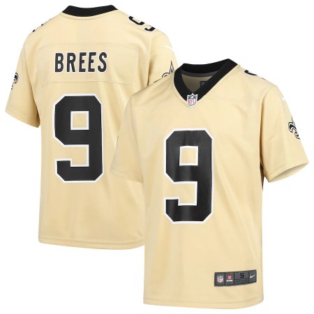 New Orleans Saints #9 Drew Brees Nike Youth Gold Inverted Game Jersey