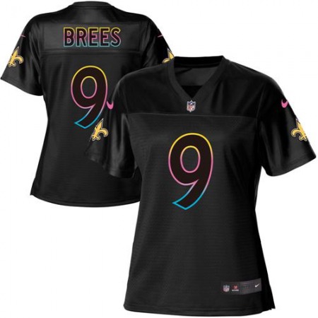 Nike Saints #9 Drew Brees Black Women's NFL Fashion Game Jersey