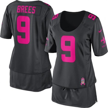 Nike Saints #9 Drew Brees Dark Grey Women's Breast Cancer Awareness Stitched NFL Elite Jersey