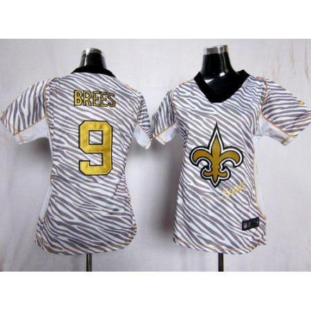 Nike Saints #9 Drew Brees Zebra Women's Stitched NFL Elite Jersey