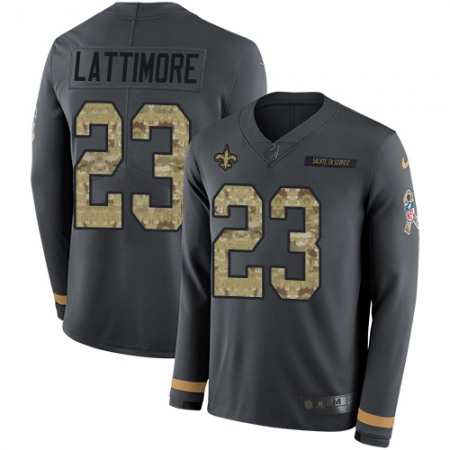 Nike Saints #23 Marshon Lattimore Anthracite Salute to Service Youth Stitched NFL Limited Therma Long Sleeve Jersey