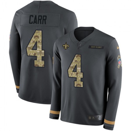 Nike Saints #4 Derek Carr Anthracite Salute to Service Youth Stitched NFL Limited Therma Long Sleeve Jersey