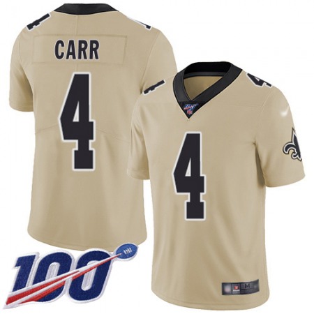 Nike Saints #4 Derek Carr Gold Youth Stitched NFL Limited Inverted Legend 100th Season Jersey